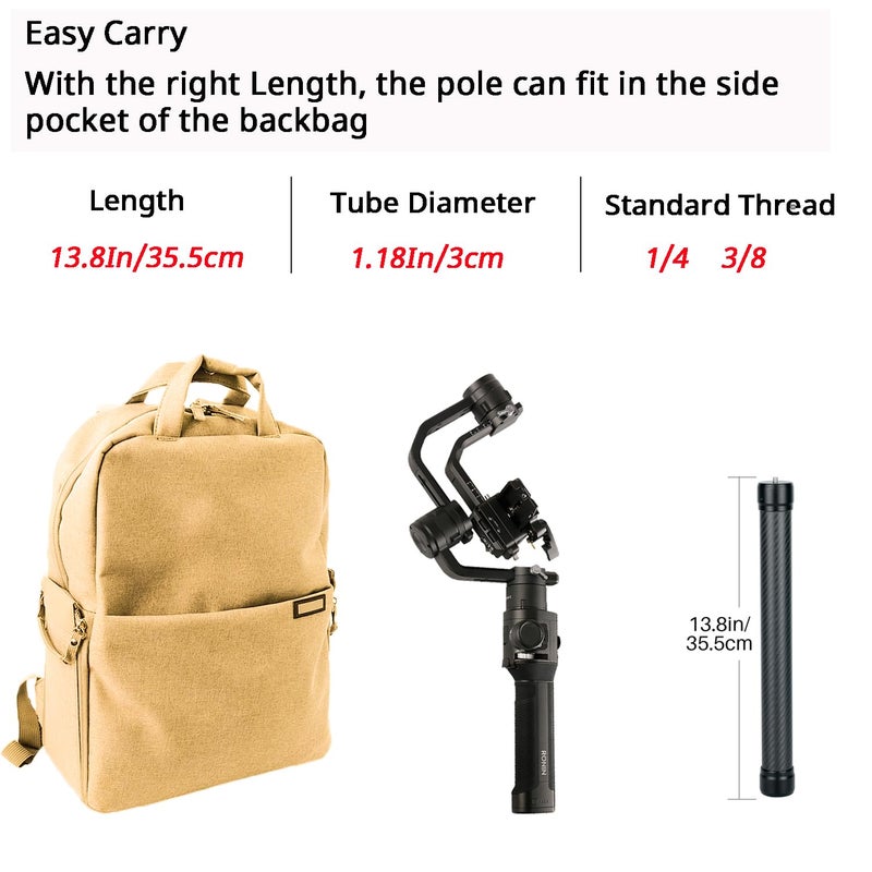 HAFOKO Professional Carbon Fiber Extension Monopod Pole Stick Rod 1/4'' Compatible for DJI RS4/RS4 PRO/RS3 Mini/RS3/RS3 PRO/RS2/RSC2/Ronin S/Ronin SC/Zhiyun Crane 2 Crane 3 Weebill Gimbal Stabilizer - Image 5